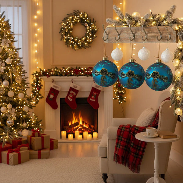 🎄 4PCS Christmas Glass Ball Ornaments – Shiny Hanging Tree Décor Set CJ US