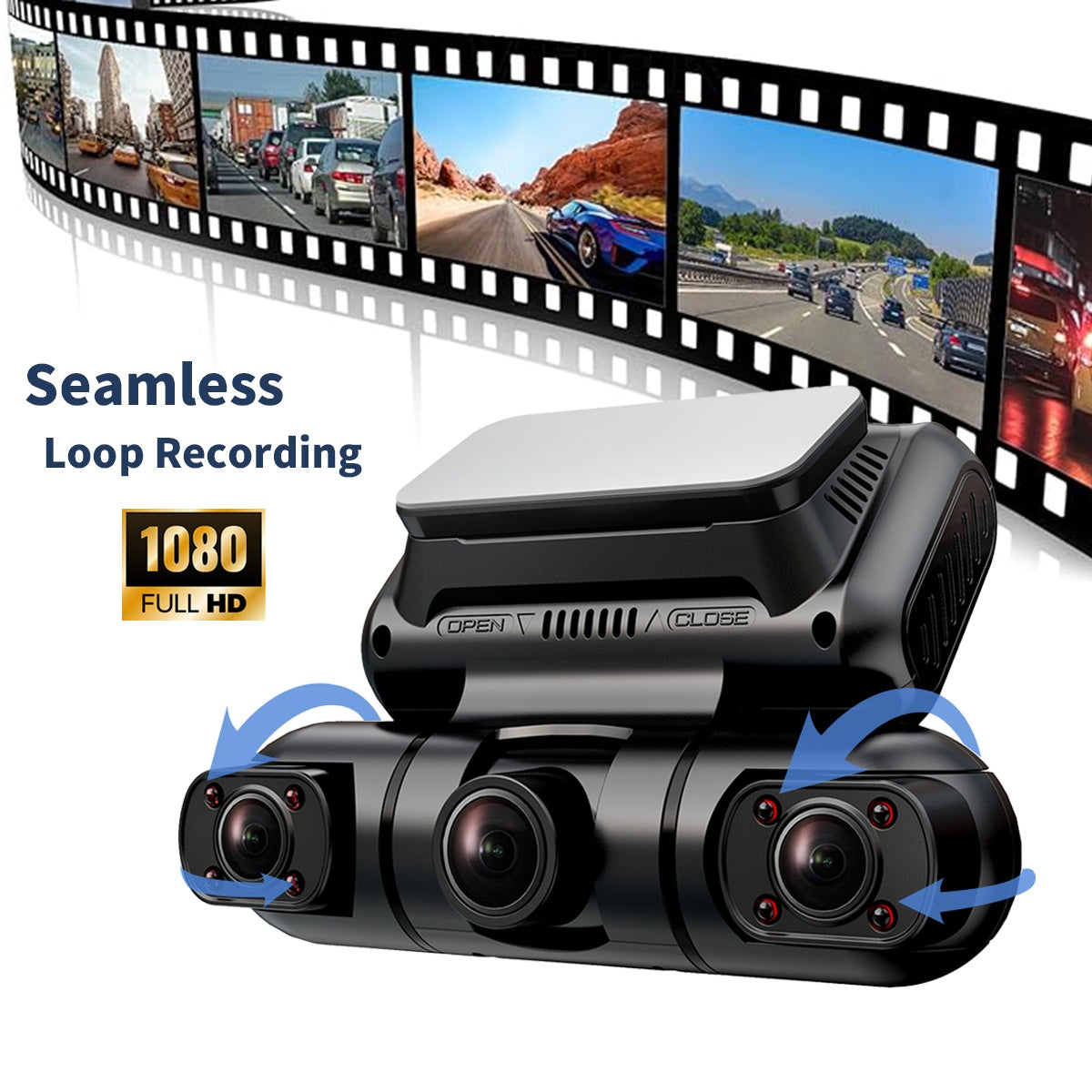360° 4-Channel Dash Cam – Front, Rear & Side View, GPS + Night Vision - SmartPursue™