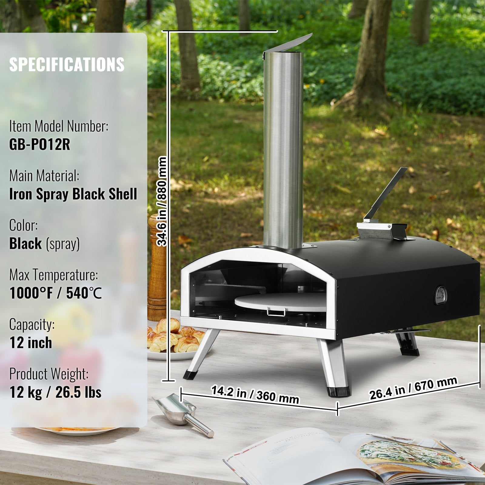12″ Portable Outdoor Wood-Pellet Pizza Oven CJ US