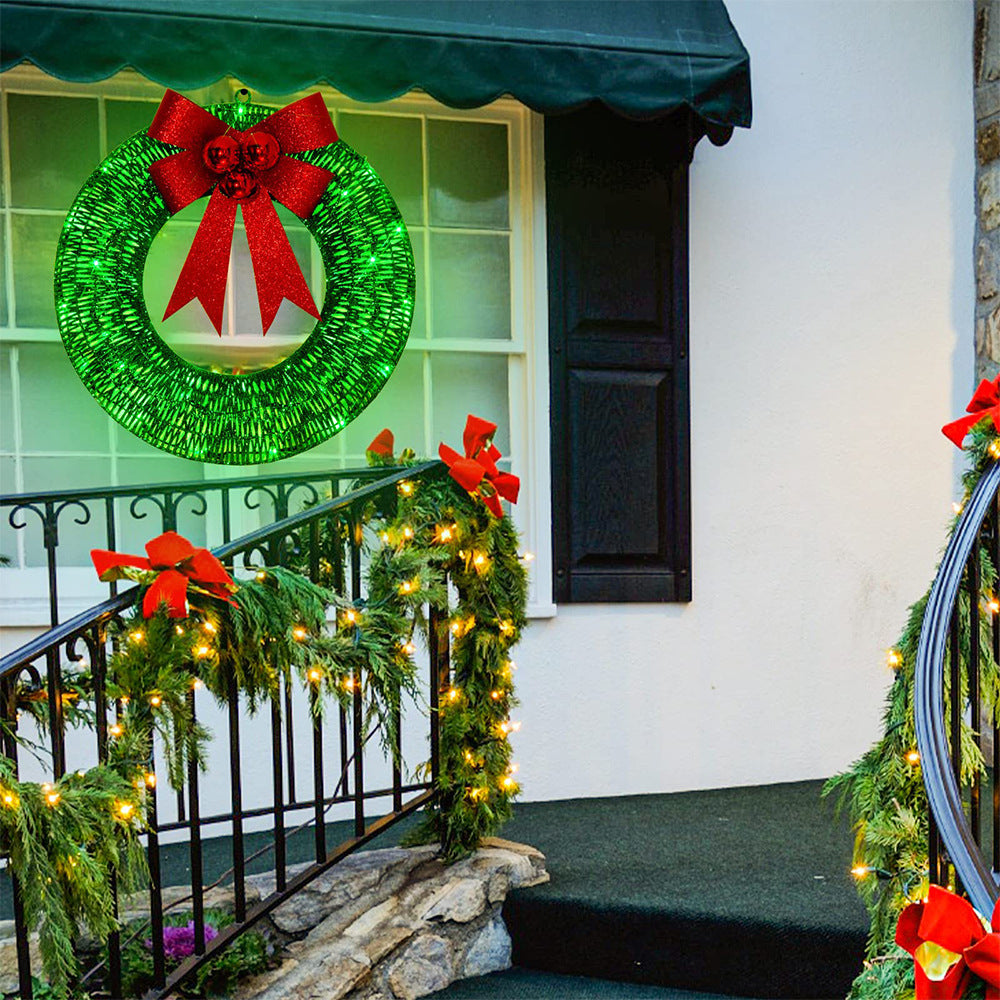 🎄 50cm LED Christmas Garland – Luminous Wreath with Big Bow for Door Décor CJ