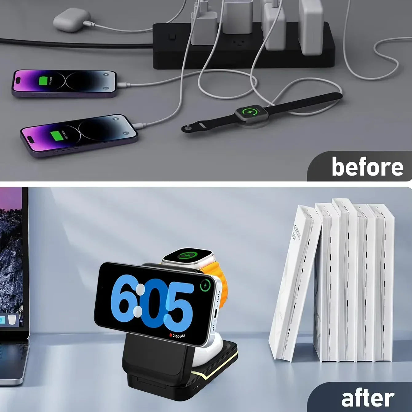 3 in 1 Magnetic Foldable Travel Fast Wireless Charger Stand For Magsafe iPhone 16 15 14 13 12 Pro Apple Watch 2-9 SE Airpods Pro SmartPursue™