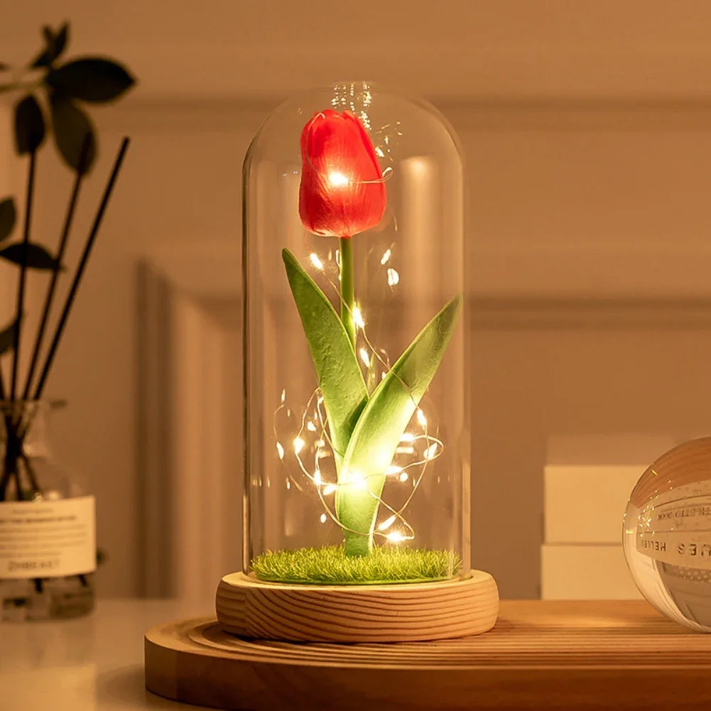 LED Glass Rose Tulip Ornament Fusion Gifts